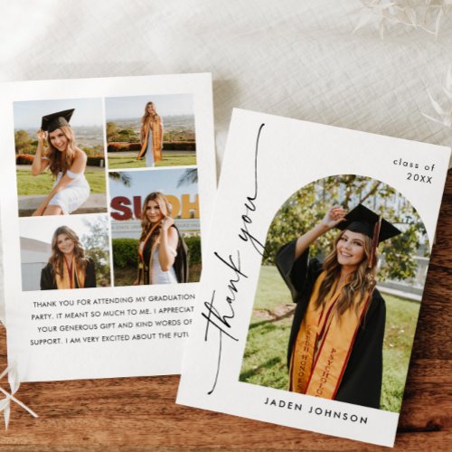 Elegant Minimalist Simple Graduation 5 Photo Thank You Card