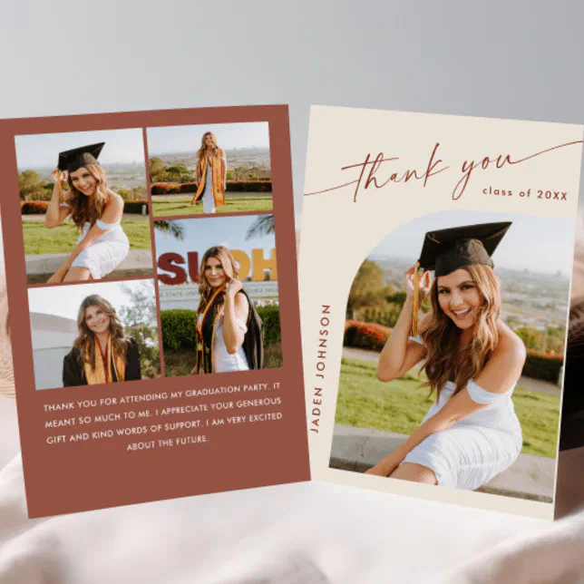 Elegant Minimalist Simple Graduation 5 Photo Thank You Card | Zazzle