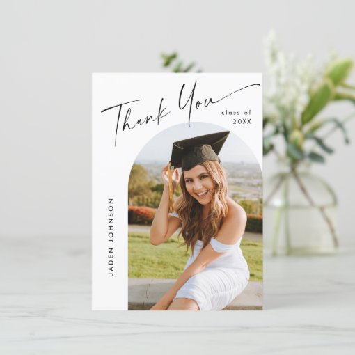 Elegant Minimalist Simple Graduation 5 Photo Thank You Card | Zazzle