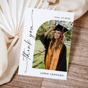 Elegant Minimalist Simple Graduation One Photo Thank You Card