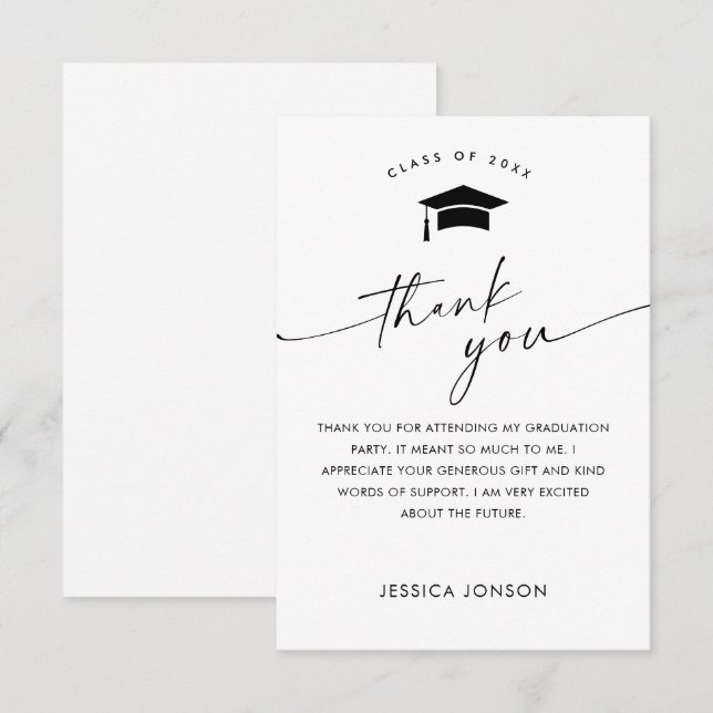 Elegant Minimalist Simple Graduation Thank You Card (Front/Back)