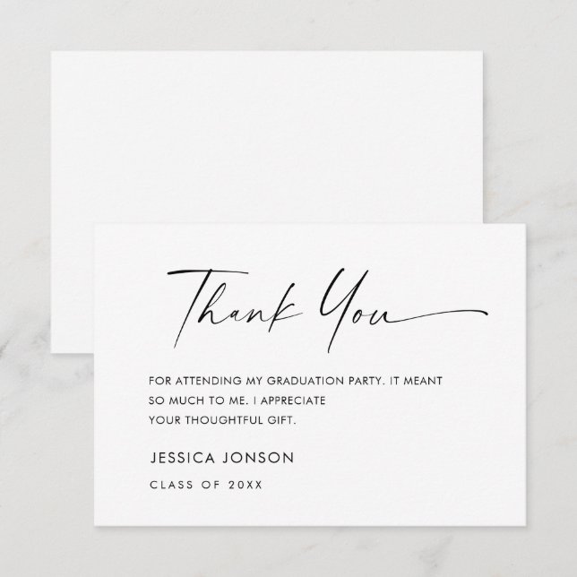 Elegant Minimalist Simple Graduation Thank You Card (Front/Back)