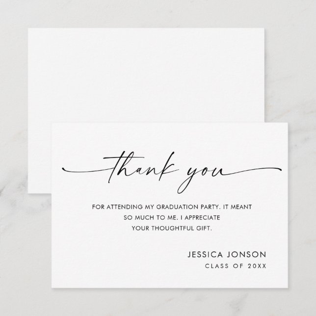 Elegant Minimalist Simple Graduation Thank You Card (Front/Back)