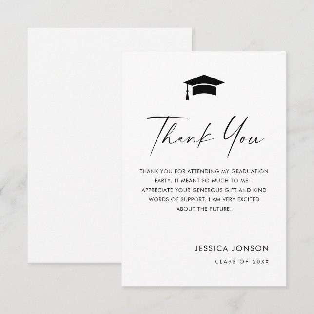Elegant Minimalist Simple Graduation Thank You Card (Front/Back)