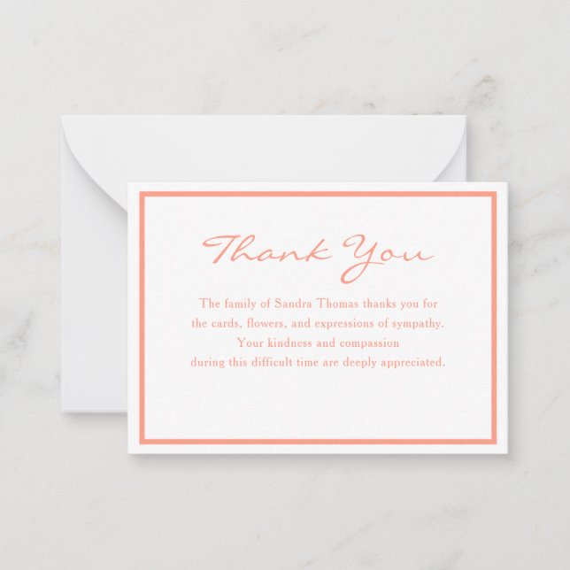 Elegant Minimalist Simple Memorial Thank You Note Card (Front)
