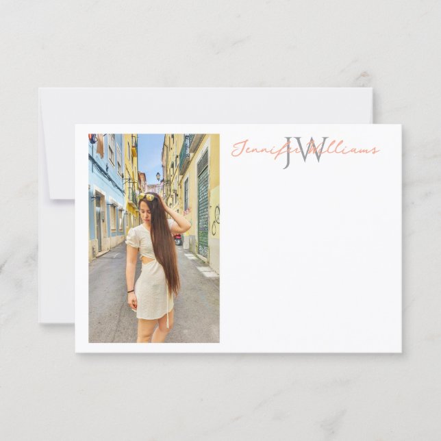 elegant minimalist simple modern photo monogram  note card (Front)