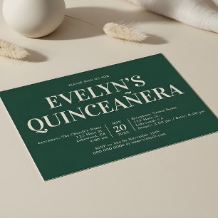 Elegant Minimalist Simple Quinceanera Emerald Invitation
