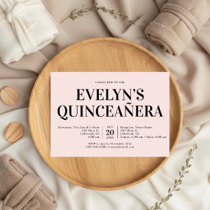 Elegant Minimalist Simple Quinceanera Pink Invitation