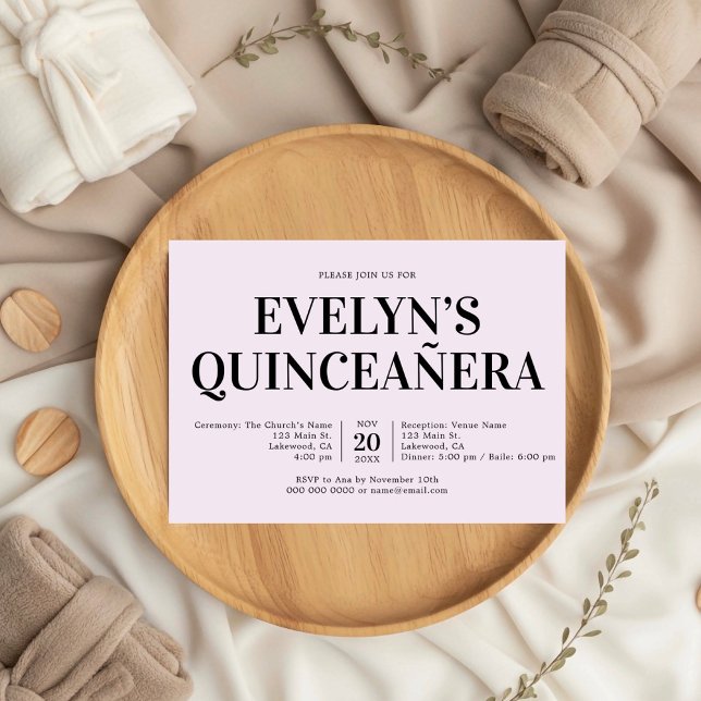 Elegant Minimalist Simple Quinceanera Puple Invitation (Creator Uploaded)