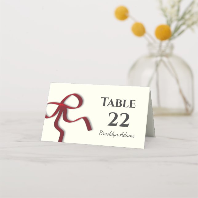 Elegant Minimalist Simple Red Bow Place Card (Front)