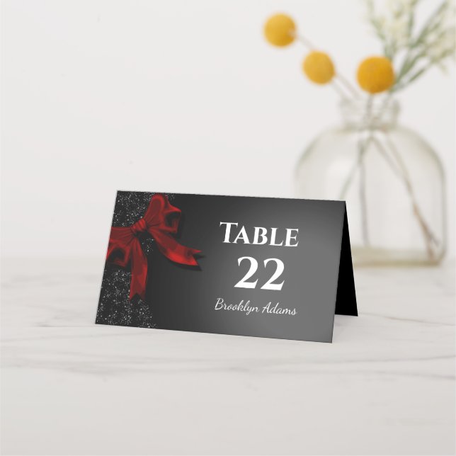 Elegant Minimalist Simple Red Bow Place Card (Front)