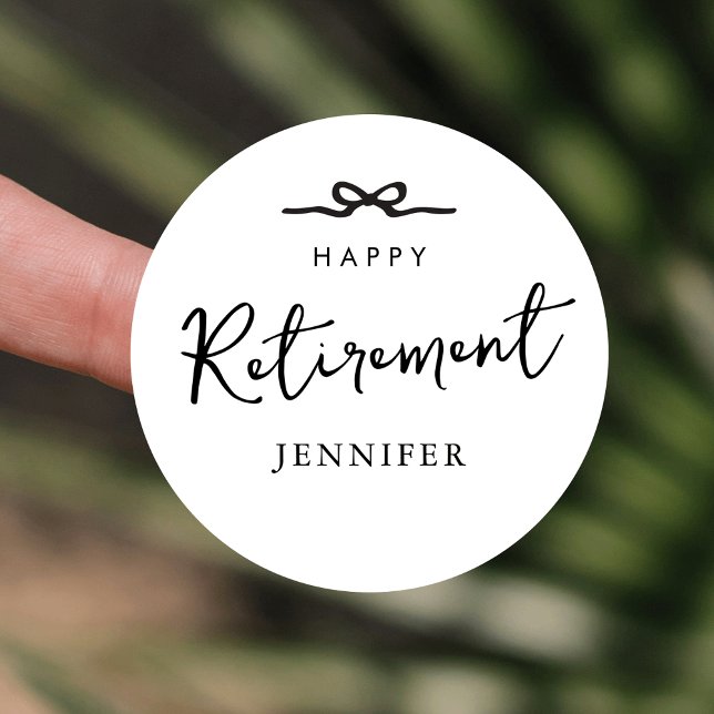 Elegant Minimalist Simple Retirement Party Favor Classic Round Sticker (Minimalist black and white classic retirement favor stickers with fully editable text & colors)