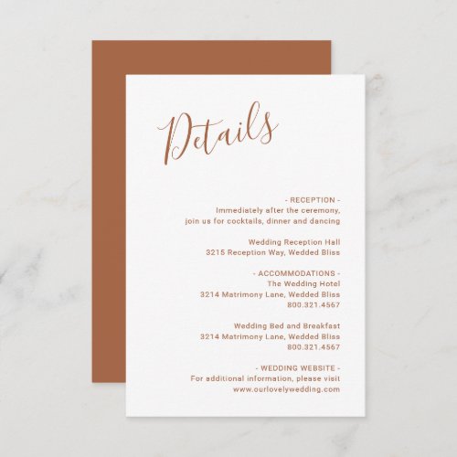 Elegant Minimalist Simple Terracotta Wedding Enclosure Card