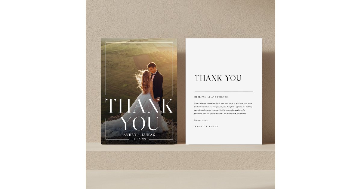 Elegant Minimalist Simple Typography Photo Wedding Thank You Card | Zazzle