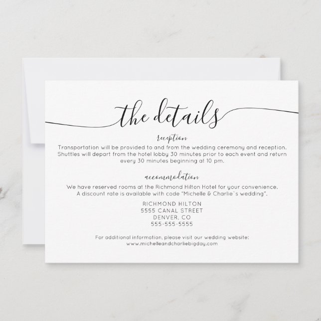 Elegant Minimalist Simple Wedding Details Invitation (Front)