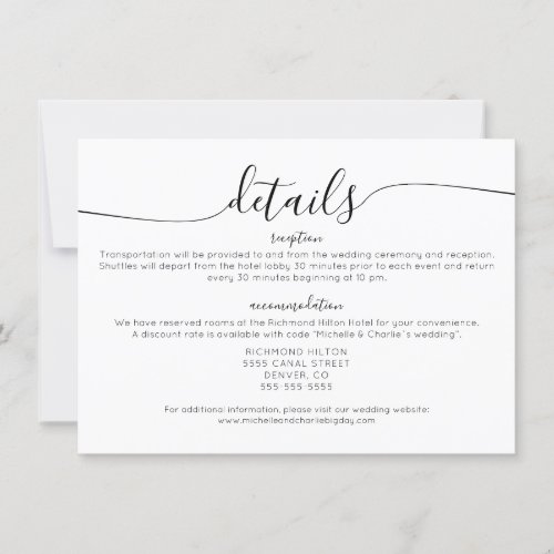 Elegant Minimalist Simple Wedding Details Invitation