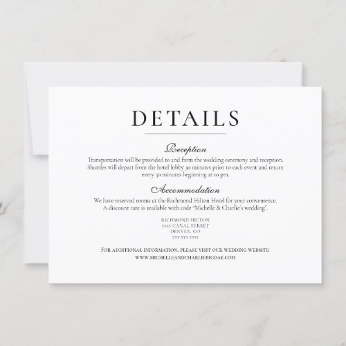 Elegant Minimalist Simple Wedding Details Invitation