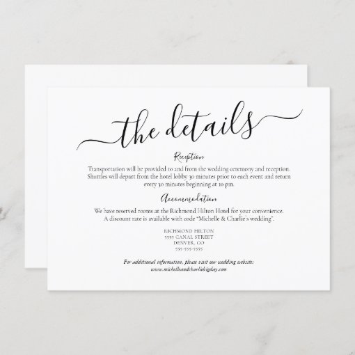 Elegant Minimalist Simple Wedding Details Invitation | Zazzle