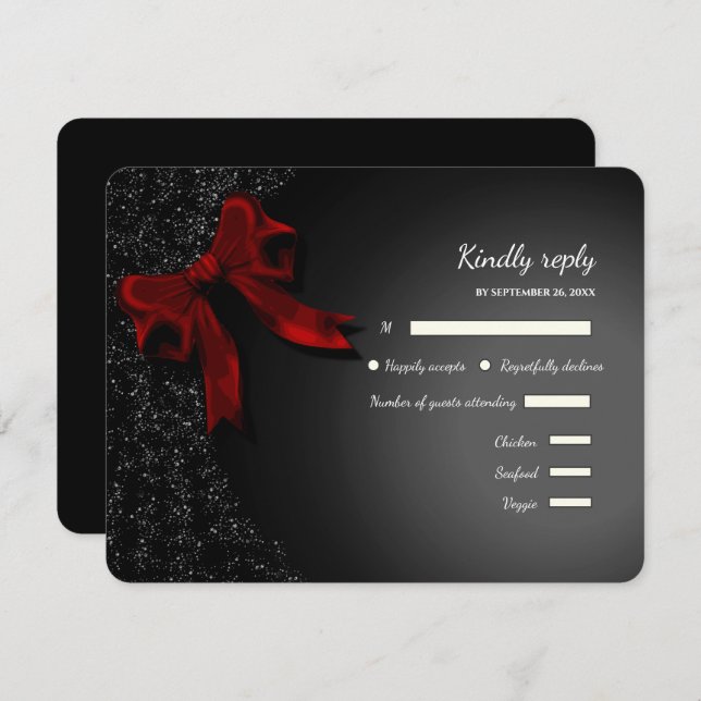 Elegant Minimalist Simple wedding red bow RSVP Card (Front/Back)