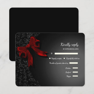 Elegant Minimalist Simple wedding red bow RSVP Card