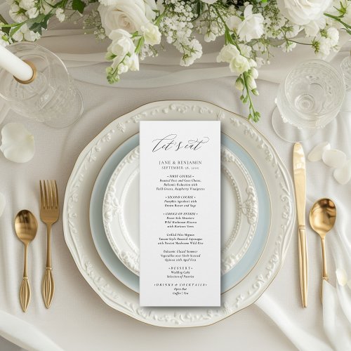 Elegant Minimalist Simple White Lets Eat Wedding Menu