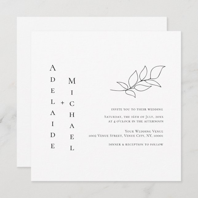 Elegant Minimalist Simple White Wedding Invitation (Front/Back)
