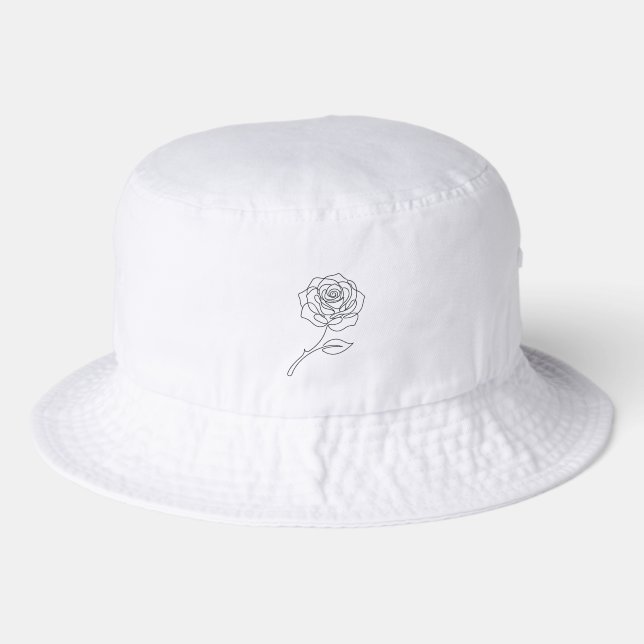 Elegant Minimalist Single Line Rose Drawing Bucket Hat (Front)