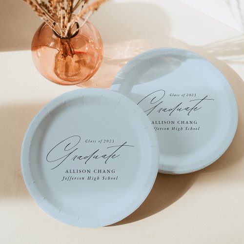 Elegant Minimalist Sky Blue Graduation Paper Plates