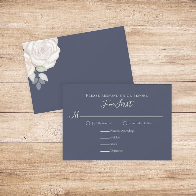 Elegant Minimalist Slate Blue Floral Wedding RSVP Card (Creator Uploaded)