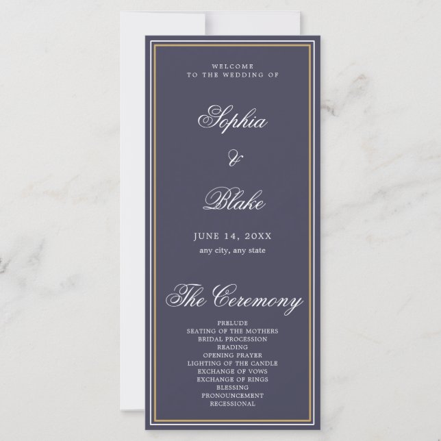 Elegant Minimalist Slate Gray Wedding Program (Front)