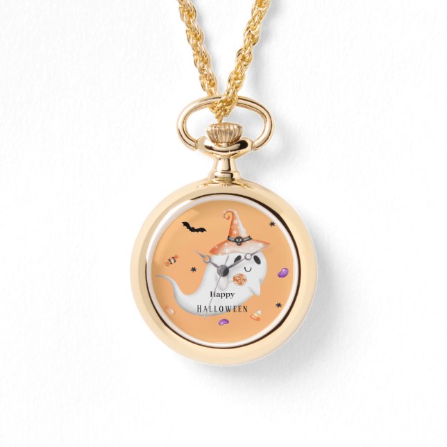 Elegant Minimalist Snoopy: Happy Halloween Pink Watch (Front)