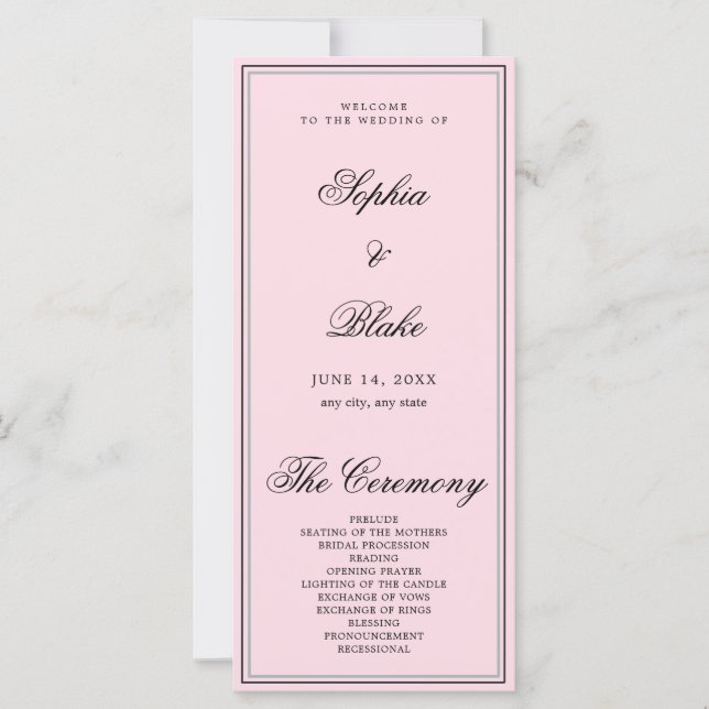 Elegant Minimalist Soft Pink Wedding Program (Front)