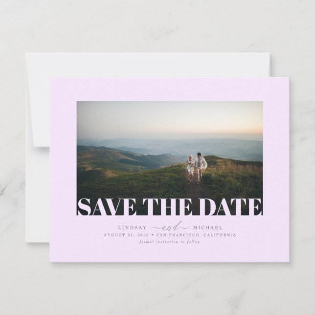Elegant Minimalist Soft Purple Save the Date Photo (Front)