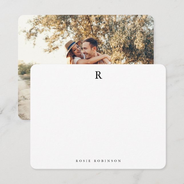 Elegant Minimalist Sophisticated Monogram Photo Note Card (Front/Back)