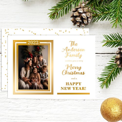 Elegant Minimalist  Stars  Merry Christmas Photo Foil Holiday Card