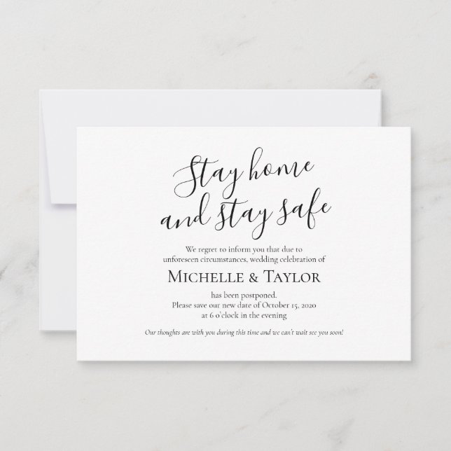 Elegant Minimalist Stay home and stay safe Card (Front)
