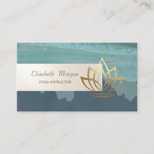 Elegant MinimalistStripeGold Lotus Business Card