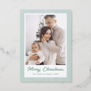Elegant Minimalist Striped Green Christmas Holiday Letterpress Photo Cards