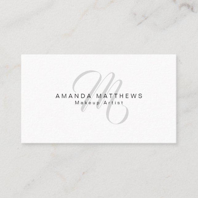 Elegant Minimalist Stylish Script Gray Monogram Business Card (Front)