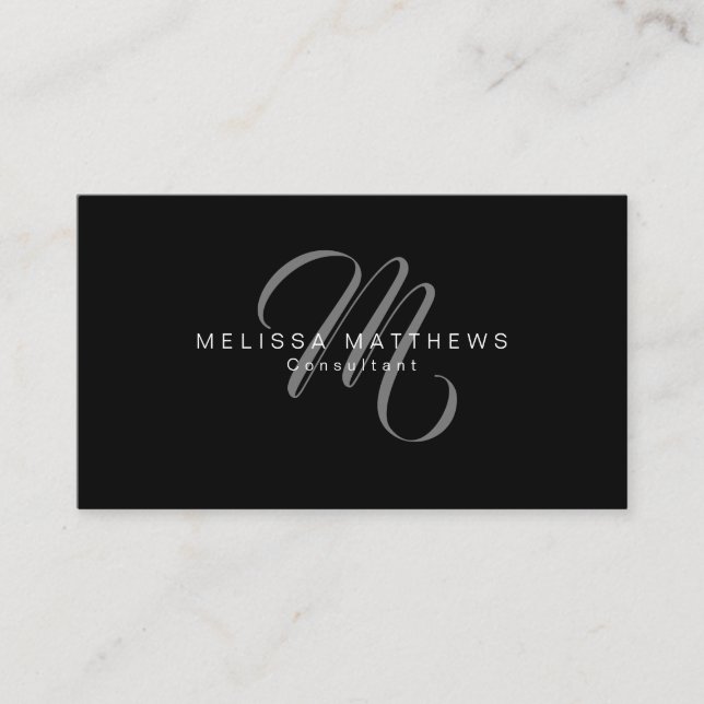 Elegant Minimalist Stylish Script Gray Monogram Business Card (Front)
