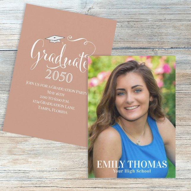 Elegant Minimalist Tan Graduation Photo Card (Creator Uploaded)