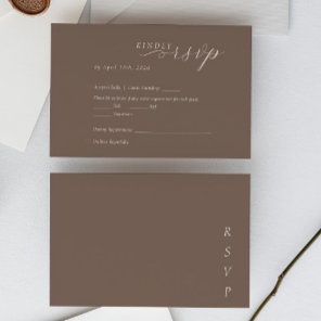 Elegant Minimalist Taupe Ivory Script Wedding RSVP Card