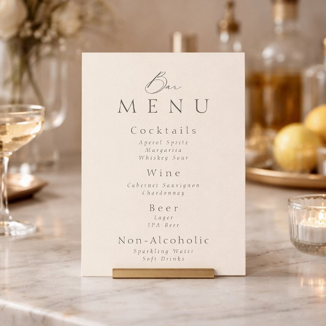 Elegant Minimalist Taupe Wedding Bar Menu Sign Invitation (Creator Uploaded)