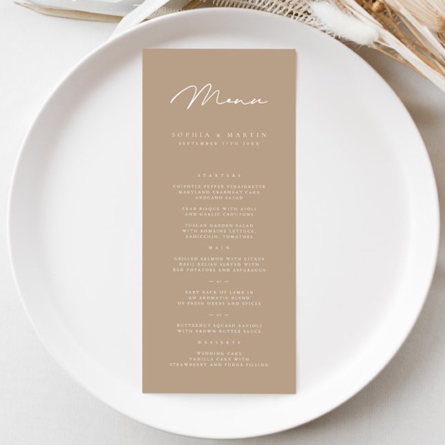 Elegant Minimalist Taupe Wedding Menu (Creator Uploaded)