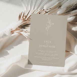 Elegant Minimalist Taupe & White Floral Wedding Invitation