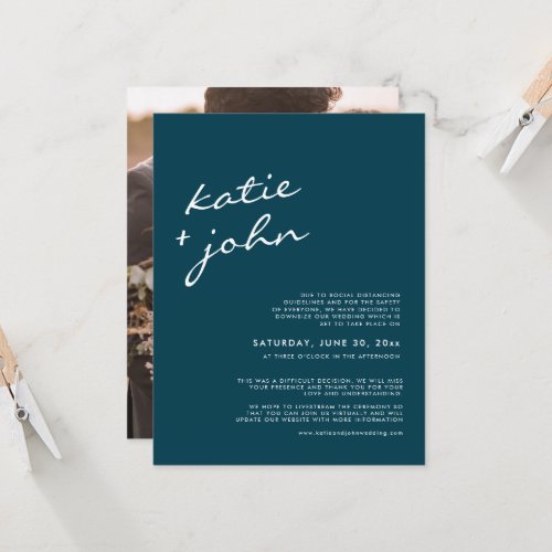 Elegant Minimalist Teal Blue Downsized Wedding Invitation