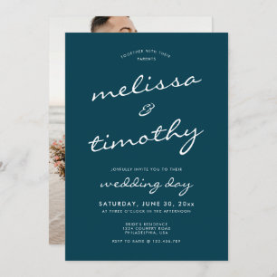 Elegant Minimalist Teal Blue Wedding Invitation