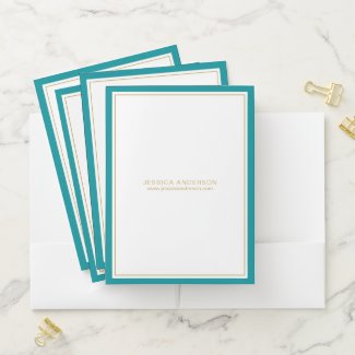 Elegant Minimalist Teal Gold Custom Pocket Folder