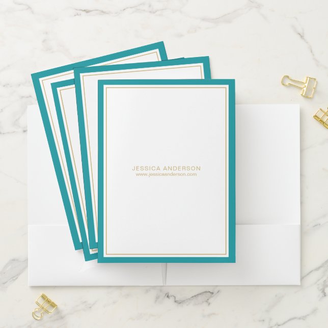 Elegant Minimalist Teal Gold Custom Pocket Folder (In Situ)