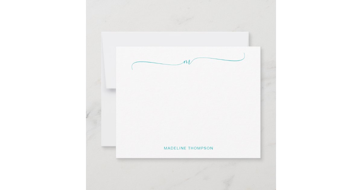 Elegant Minimalist Teal Monogram Calligraphy Note Card | Zazzle